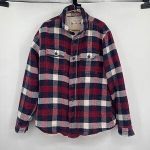 Faherty Red Cream Blue Plaid Cotton Wool High Pile Fleece Jacket Size Large
